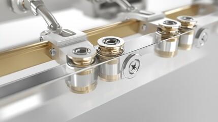 Close-up of metallic components showcasing precision engineering and assembly.
