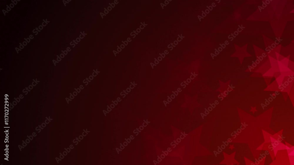 Poster red star shapes are moving from the bottom right of a gradient grid abstract background, horizontal 