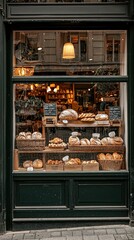 Charming Bakery Display with Artisan Breads and Pastries in Paris