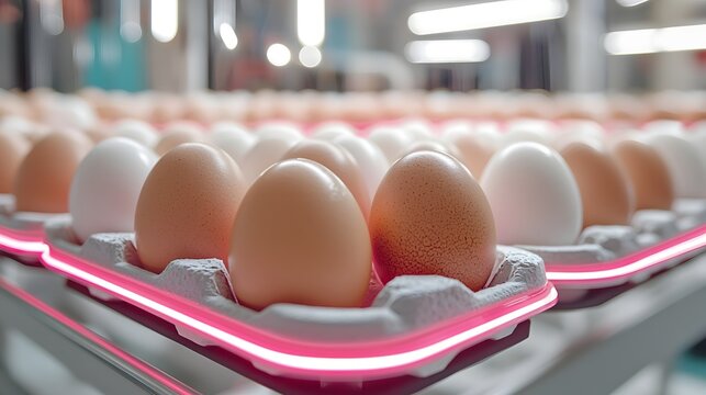 Futuristic Egg Packaging Concept with Neon Lights and Copy Space