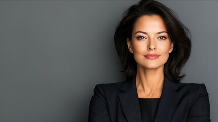 Fototapeta premium A woman in a black suit posing for a picture
