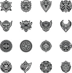 Collection of Glyph Style Polynesian Symbols Icons 

