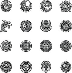 Collection of Glyph Style Polynesian Symbols Icons 

