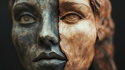 Bronze and Clay Face Sculpture: A Study in Contrast