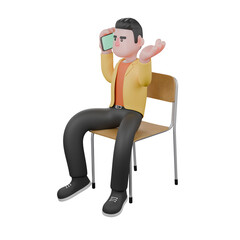Designer Roles in Art Set 3D Model. A male designer sits with his left hand open, and picks up the phone held in his right hand, expression of not knowing. Cartoon Style