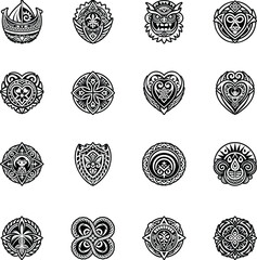 Set of Glyph Style Polynesian Culture Symbol Icons 

