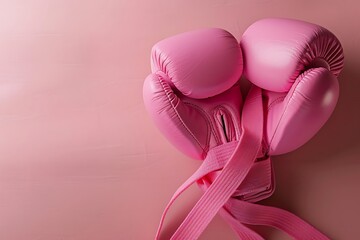 pink boxing gloves isolated on blue background.