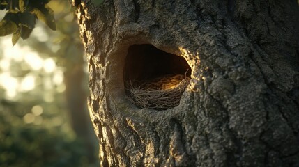 Fototapeta premium Nest in Tree with Soft Light and Natural Textures
