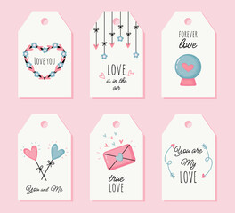 Valentine`s day label collection. romantic cards. 