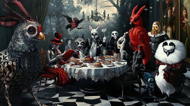 Surreal Animal Tea Party: A Dark Fantasy Painting
