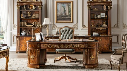 Elegant Classic Home Office with Antique Furnishings and Decor