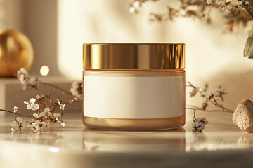 Creative cosmetic mockup featuring a jar on a stylish surface.