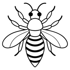 Cute Silhouette of a Bee line art vector cartoon illustration