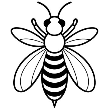 Cute Silhouette of a Bee line art vector cartoon illustration