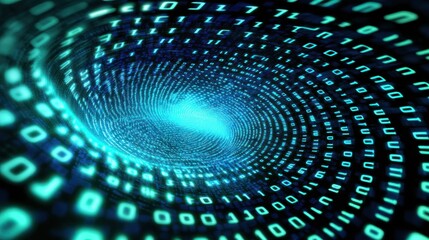Obraz premium A swirling vortex of binary code representing data flow and digital information.