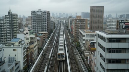 Fototapeta premium Elevated Train View of Tokyo's Urban Landscape