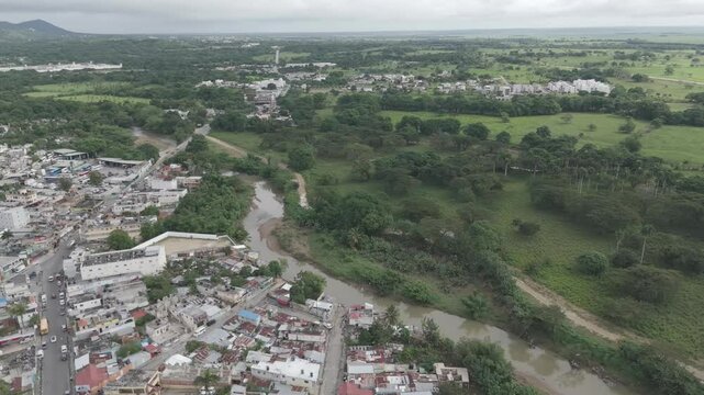 Aerial video over the city of Higuey Dominican Republic