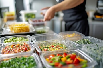 Obraz premium Organized Home Kitchen of a Meal Prep Entrepreneur Showcasing Colorful Healthy Dishes