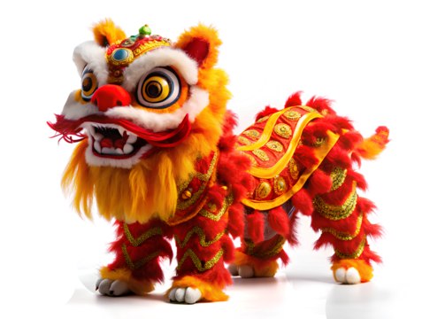Red Lion dance on isolated white background, Cut out - Chinese new year - Powered by Adobe