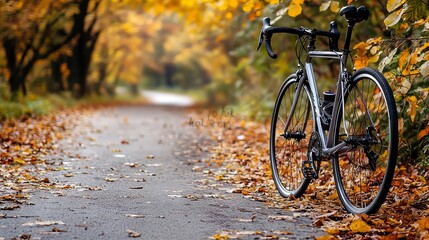 Fototapeta premium A bicycle is parked on the side of a road in the fall