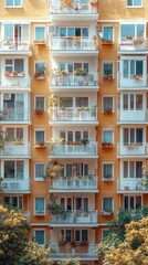 Colorful Urban Apartment Building with Flowering Balconies