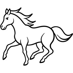 Cute Silhouette of a Horse runing line art vector cartoon illustration