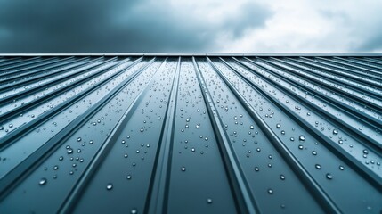 Obraz premium Droplets of rain collect on a metal surface, displaying a close-up view that captures the beauty of water on a rainy day