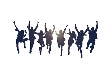 Fototapeta premium Silhouette of students celebrating isolated on white background.PNG