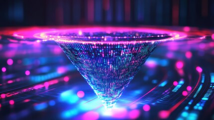 Abstract digital vortex with vibrant colors and glowing effects showcasing a modern technology aesthetic