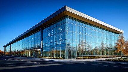Obraz premium Modern Glass Office Building Under Blue Sky