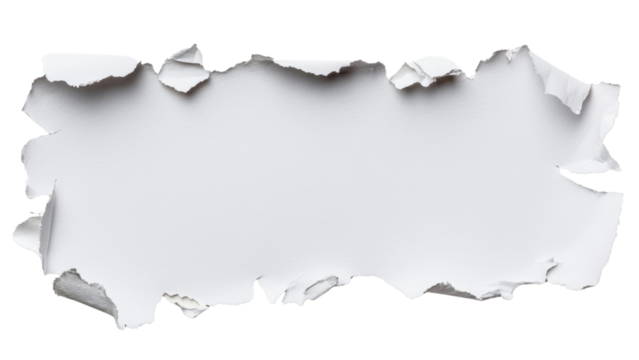 Torn white paper with jagged edges, creating blank space for text or images