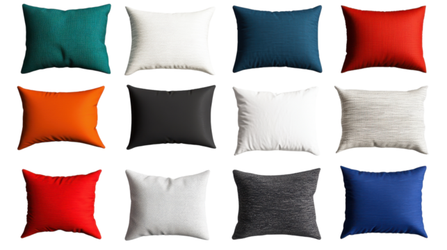 Colorful decorative cushions in various styles. transparent background