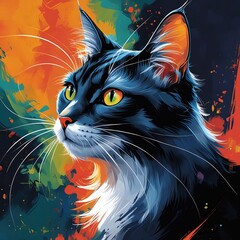 black and white cat digital artistry