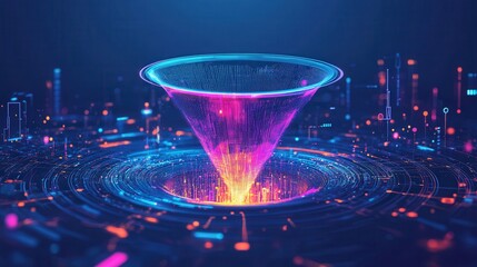 Abstract digital vortex with vibrant colors and glowing effects showcasing a modern technology aesthetic