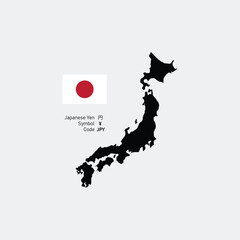 Japan Flag. Map. Currency Sign Vector
