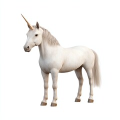 A majestic white unicorn stands gracefully, showcasing its distinctive spiraled horn and flowing mane, embodying fantasy and magic.