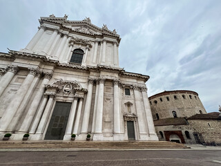 Brescia downtown. Old and new Cathedrals, Duomo Vecchio and Duomo Nuovo, Italy