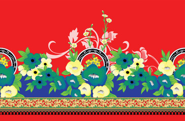 Obraz premium seamless Borders patterns with a bold Mughal-inspired palette.