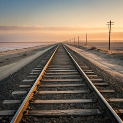 Obraz premium straight line rails and sleepers railways