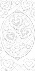 Decorative heart-shaped cookies arranged on a patterned background.