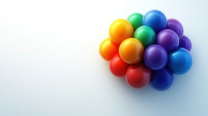 Colorful spheres clustered together on a light background.