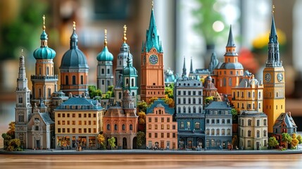 Obraz premium Detailed miniature cityscape model with various architectural styles.