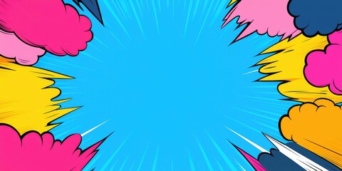 Colorful comic book explosion background with central empty space for text or image.