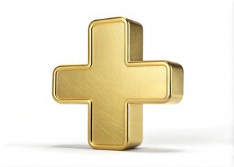 Obraz premium 3D Gold Plus Icon - Isolated on White Background, 3D Illustration