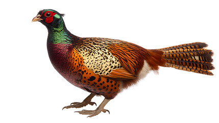 Fototapeta premium Beautiful brown pheasant with colorful feathers, isolated on white background