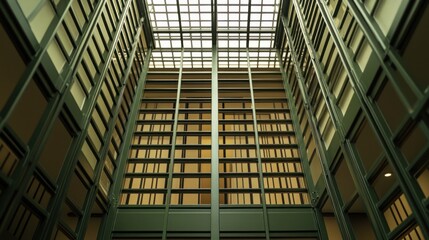 Fototapeta premium Interior Architectural Design: A Modern Glass Atrium's Geometric Elegance