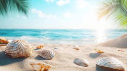 Seashells on a Tropical Beach at Sunset