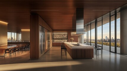 Modern Luxury Kitchen with City Views:  A Stunning Architectural Design in a High Rise Apartment