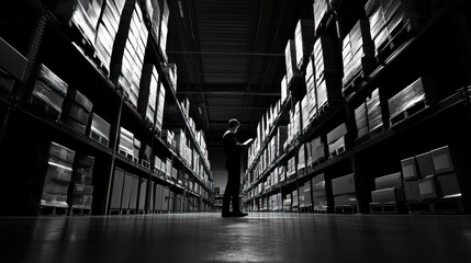 Fototapeta premium Warehouse Inventory Management: A Monochromatic View of Logistics