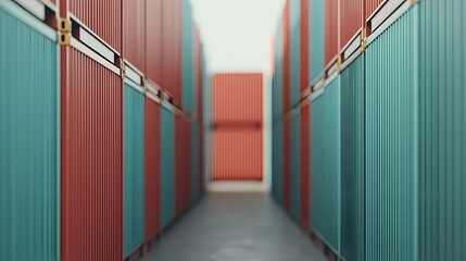 Navigating the Colorful Aisle of Cargo Containers in a Modern Logistics Facility. Logistics Communication and Order processing Concept
